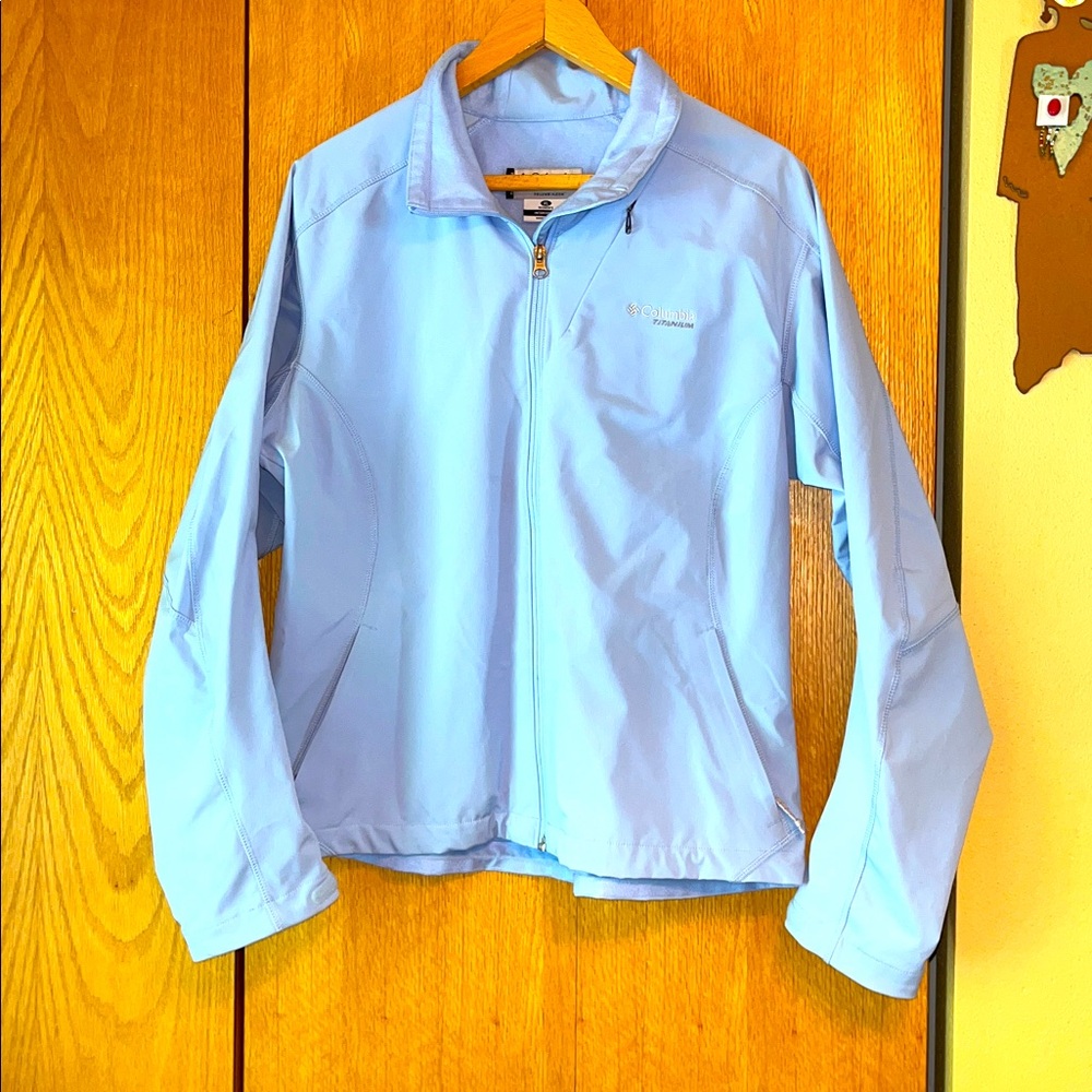 Columbia Titanium interchange blue XL zip softshell layer windproof jacket EUC